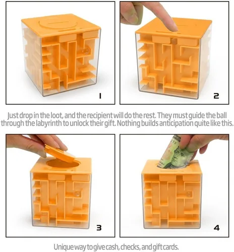 Miniatura 3 de Trekbest, alcancía para dinero con laberinto asombroso; una forma divertida y única de hacer regalos a niños y adultos, Anaranjado