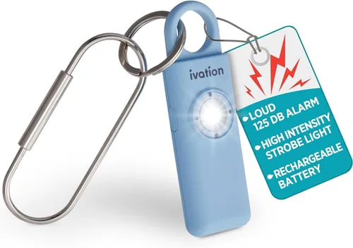 Miniatura 13 de Ivation Alarma SOS recargable personal, tamaño de bolsillo, 130 dB, sirena de seguridad de sonido y luz LED estroboscópica de pánico con mosquetón