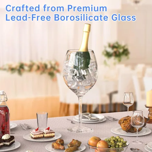 Miniatura 4 de NiHome Artisan - Vaso de vino gigante soplado a mano de 100 onzas para celebraciones y reuniones, 15 pulgadas de alto y 4.5 pulgadas de boca