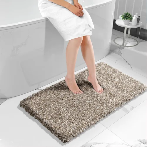 Miniatura 153 de Yimobra Alfombra de baño de felpa esponjosa, súper lanuda suave, cómoda, antideslizante, absorbente de agua, alfombra de baño de microfibra que se