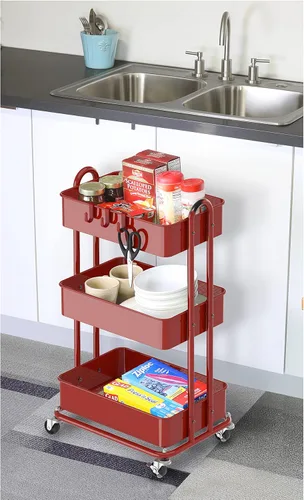 Miniatura 5 de Simple Houseware Carrito de metal resistente de 3 niveles, verde militar