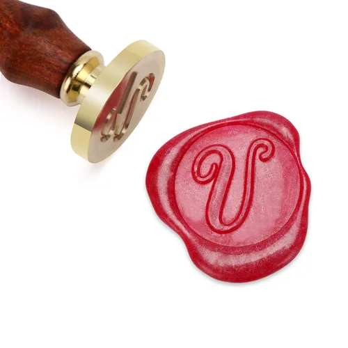 Miniatura 10 de Sello de cera Mceal, sello de latón con mango de madera, sello grande de 30 mm, letra H caligráfica