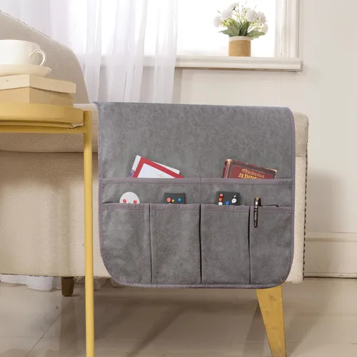 Miniatura 11 de Organizador de sillón para sofá, soporte de control remoto, duradero y antideslizante, organizador de reposabrazos para sofá reclinable, 4 bolsillos