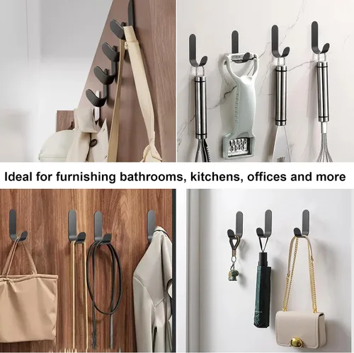 Miniatura 5 de ATDOALL Ganchos adhesivos para toallas, 20 ganchos de pared autoadhesivos de acero inoxidable, gancho de ducha negro resistente, impermeable, a