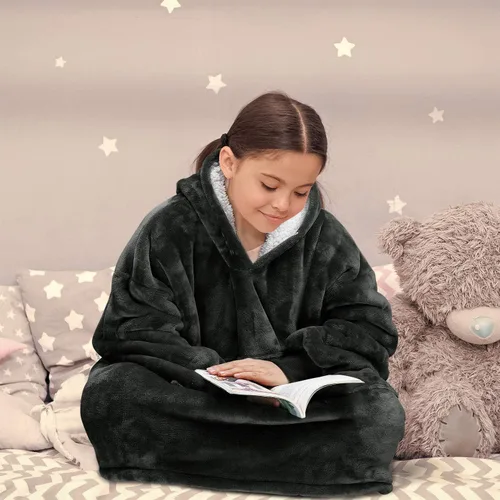 Miniatura 6 de Solaris - Sudadera con capucha tipo manta para niños - Regalo cálido y suave, sudadera de forro polar Sherpa de gran tamaño y acogedora para Gris