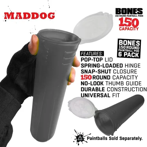 Miniatura 5 de Maddog 150 cápsulas redondas de paintball de huesos Tubos duraderos de recarga rápida para torneos y recreativos Speedball Woodsball Paquete
