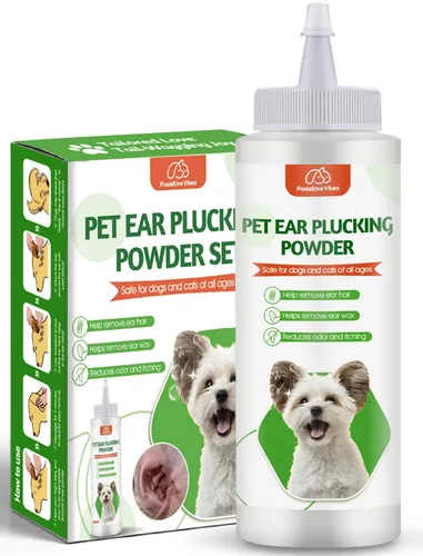 Pawsitive Vibes Polvo de orejas para perros de 1.06 oz – Polvo de limpieza suave y seguro para eliminar el vello de las orejas para perros –