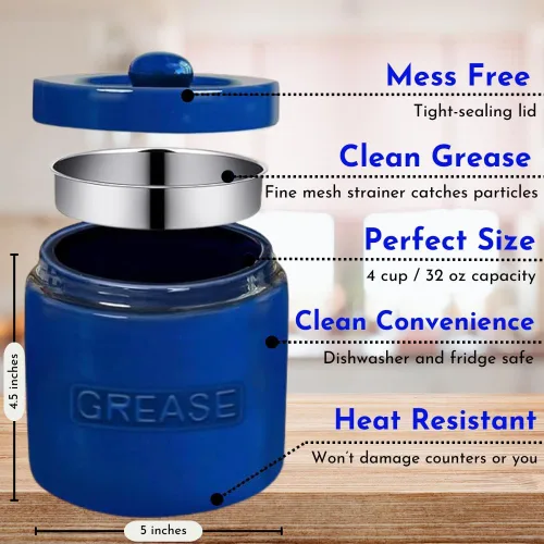 Miniatura 3 de Ahorrador de Grasa de Tocino con Colador - Contenedor de Grasa de Cerámica Recipiente de Almacenamiento de 1L Retiene Goteos de Grasa de Tocino