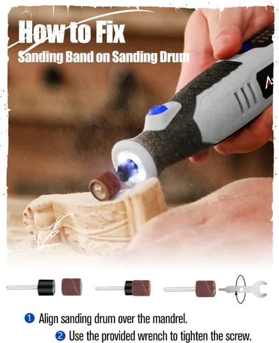 Miniatura 8 de AVID POWER Herramienta rotativa inalámbrica de 2.0 Ah 8V, herramienta giratoria recargable, 4 luces LED delanteras, 5 velocidades, 60 accesorios Gris