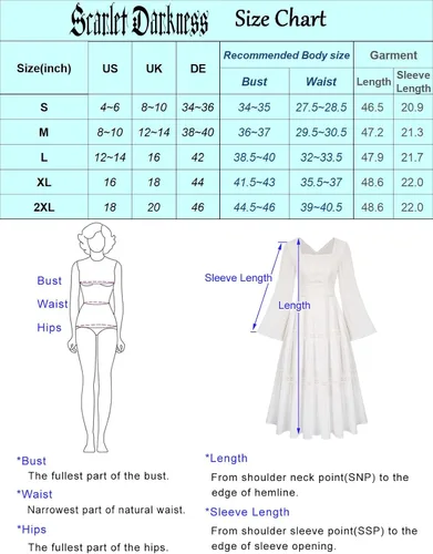 Miniatura 6 de Scarlet Darkness Vestido renacentista para mujer, vestido pirata, campesino, mangas acampanadas, vestidos largos con vuelo