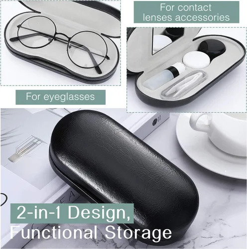 Miniatura 2 de MoKo Estuche Doble para Anteojos, Estuche para Lentes de Contacto con Espejo y Pinzas Removedoras, 2 en 1 de Doble Cara Portátil Caja Soporte Mármol