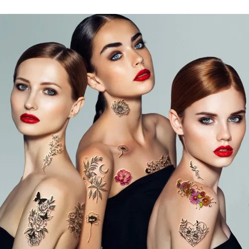 Miniatura 3 de Yazhiji 40 hojas de tatuajes temporales impermeables, colección de flores grandes, calcomanías de tatuaje falsas duraderas para mujeres o niñas