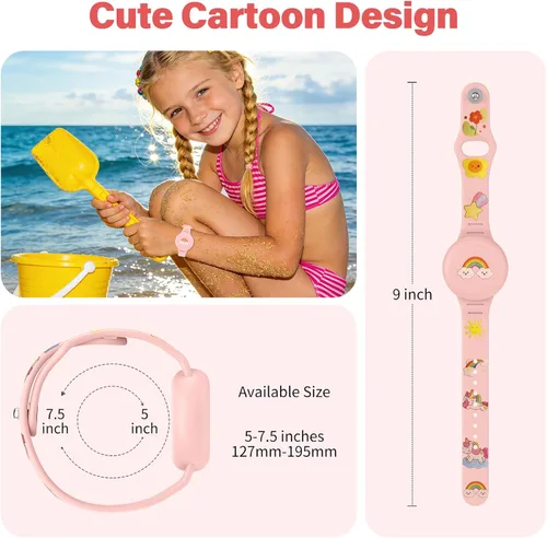 Miniatura 3 de Compatible con pulseras impermeables AirTag para niños, paquete de 4 pulseras de cobertura completa, soporte de cubierta oculta, bonito diseño