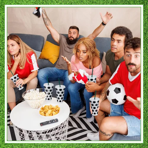 Miniatura 6 de Uiifan 6 Piezas Vasos de Fútbol de Plástico, Vasos Reutilizables a Granel con Tapa y Pajita, Regalos Deportivos para Entrenadores, Aficionados