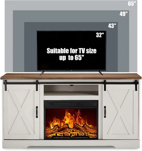 Miniatura 3 de AMERLIFE Soporte de TV con chimenea de 59 pulgadas para televisores de hasta 65 pulgadas, centro de entretenimiento de granja con puertas correderas