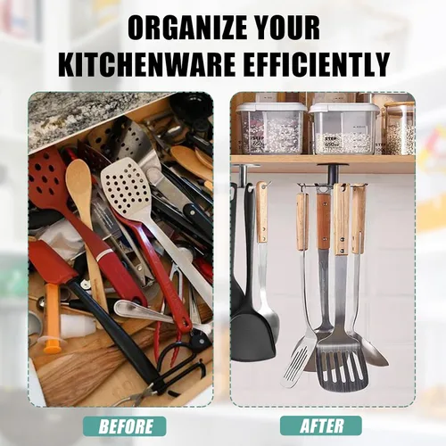 Miniatura 4 de Zorfeter Ganchos para utensilios de cocina para debajo del gabinete, estantes de utensilios de acero inoxidable con rotación de 360°, sin