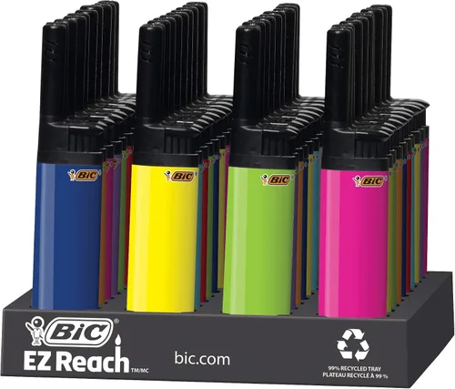 BIC EZ Reach - Encendedor de 40 unidades, colores surtidos, bandeja de 40 unidades (los colores pueden variar), ideal para iluminación de velas