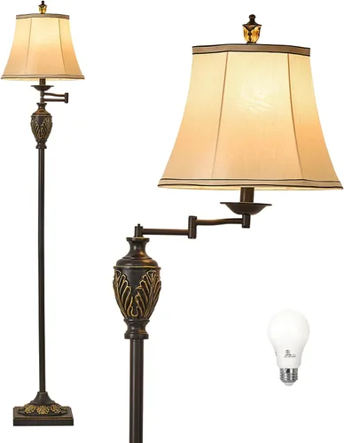 Miniatura 13 de Lámpara de pie LED tradicional con brazo oscilante ajustable de 350°, lámpara de poste vintage con brazo oscilante para sala de estar, dormitorio