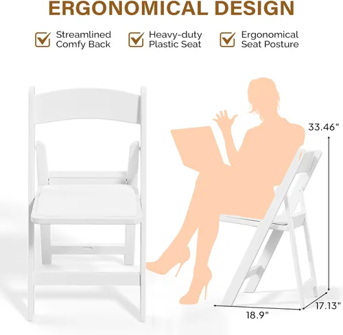 Miniatura 3 de VINGLI Silla plegable de plástico de resina blanca con asiento acolchado, capacidad de peso de hasta 350 libras