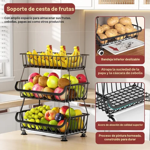Miniatura 6 de Carrito de despensa rodante de 3 niveles con ruedas, organizador de piso de almacenamiento de alambre apilable para estantes de cocina, despensa