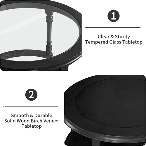 Miniatura 4 de LKTART Mesa auxiliar anidable para sala de estar, mesas de centro redondas de madera maciza de vidrio templado con almacenamiento, mesa central