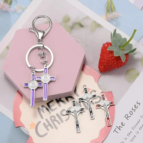 Miniatura 7 de Colgante de cruz esmaltada chapada en plata mixta para hacer joyas, collares, accesorios de joyería DIY, 0.827 in x 1.555 in (A625)