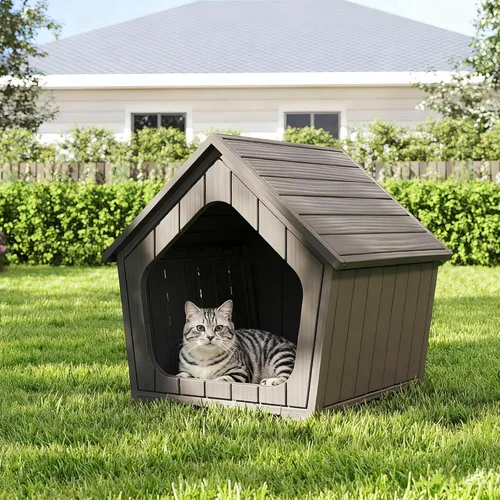 Miniatura 10 de Casa para gatos al aire libre, resistente a la intemperie, con garra, para gatos interiores y exteriores, resistente a la intemperie, material Café