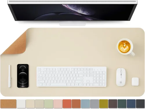 Miniatura 24 de Tapete de escritorio grande de corcho natural y cuero, tapete de escritorio ecológico, protector de escritorio de doble cara, tapete de teclado Café