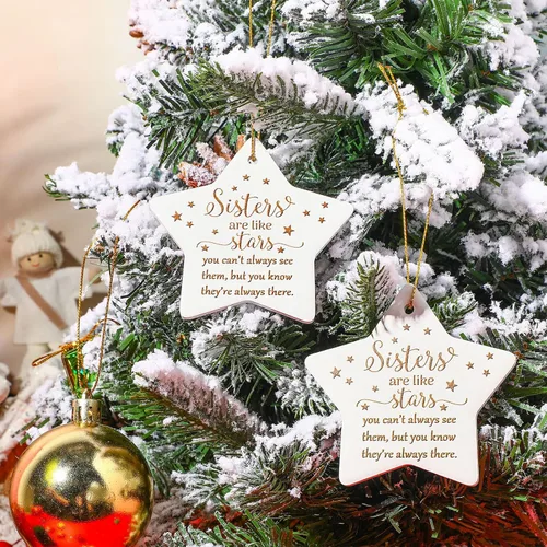 Miniatura 3 de Adorno colgante de cerámica con forma de estrella de Navidad, letrero colgante de hermanas son como estrellas, primos por sangre, árbol de Navidad