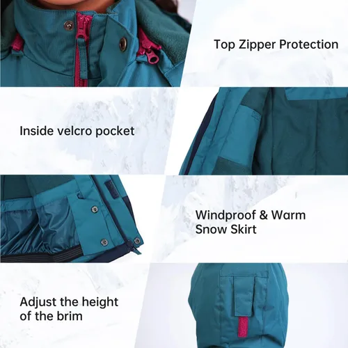 Miniatura 41 de Chaqueta de esquí impermeable para niñas, chaqueta de snowboard para exteriores, resistente al viento, con forro polar, abrigo de nieve cálido