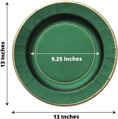 Miniatura 3 de Efavormart 25 Pack 13" Platos de servir desechables metálicos de color esmeralda de cazador con rayos de sol verde, platos de carga de papel Verde