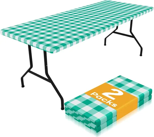 Miniatura 26 de Smiry Mantel de Mesa de Picnic Paquete de 2, Manteles Ajustables Elásticos Impermeables para Mesas Rectangulares de 18 x 72 pulgadas, Mantel