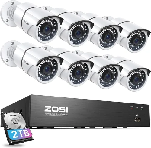 Miniatura 10 de ZOSI Sistema de cámaras de seguridad para el hogar 4K 16CH PoE con disco duro de 4TB, NVR CCTV H.265 de 8MP de 16 canales, 12 piezas de cámaras IP