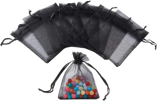 Miniatura 2 de Mega Pet Paquete de 100 bolsas de regalo de organza negra de 2.8 x 2.0 in, bolsas de satén con cordón, bolsas de regalo de joyería de caramelo