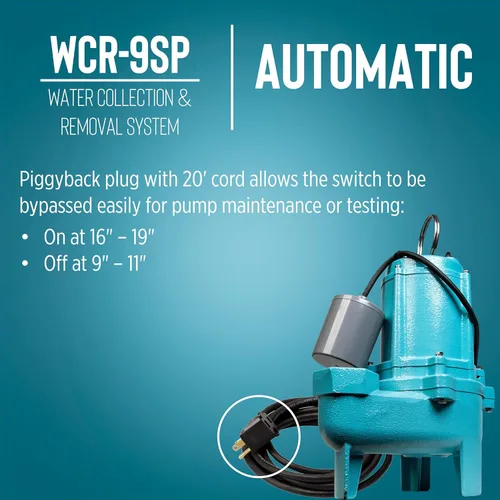 Miniatura 6 de Little Giant WCR-9SP 115 voltios, 4/10 HP, 4800 GPH Sistema automático de recolección y eliminación de agua/filtraciones para exteriores con bomba