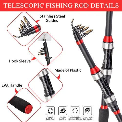 Miniatura 2 de I00000 Combos de caña de pescar y carrete con caña de pescar telescópica de fibra de vidrio, bolsa de transporte de pesca de carrete giratorio, kit
