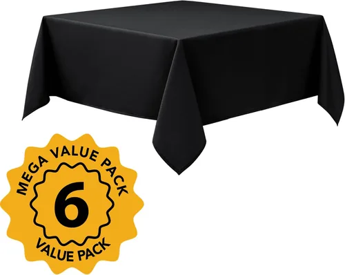 Miniatura 2 de Paquete de 6 manteles negros para mesas cuadradas, 54 x 54 pulgadas, tela de poliéster resistente a las manchas para mesas de 2 pies, manteles