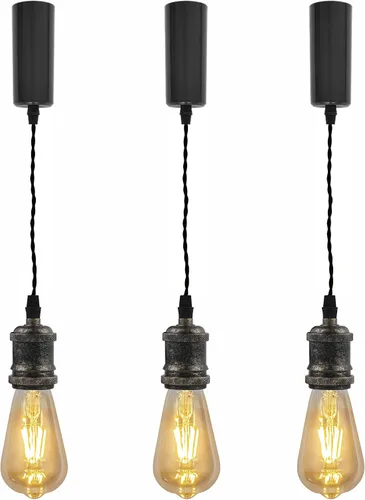 Miniatura 41 de Kiven 3 luces H System Track Mini colgante, soporte de lámpara con acabado negro perla, kit de luces de riel, colgante de rosa, tela trenzada
