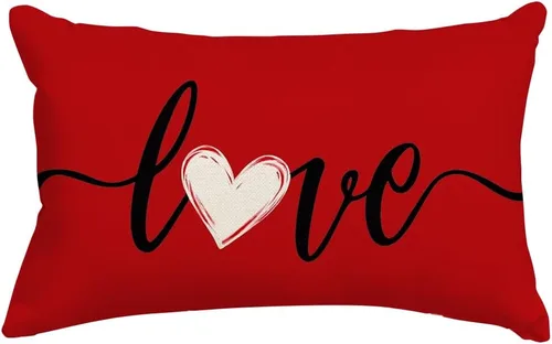 RABUSOFA Funda de Almohada Decorativa del Día de San Valentín, 12 x 20 Pulgadas, Rojo con Frases de Corazones de Amor, Vacaciones, Aniversario,