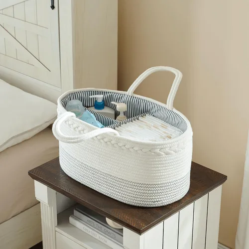 Miniatura 6 de luxury little Organizador de pañales, cesta grande de cuerda de algodón para bebé, organizador de cambiador para almacenamiento de pañales de bebé