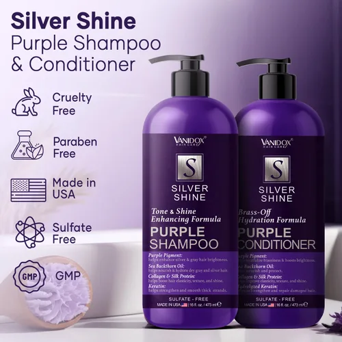 Miniatura 2 de VANIDOX - Juego de champú y acondicionador tonificante púrpura sin sulfato para cabello gris y plateado, hidratante y protector del color, mejora