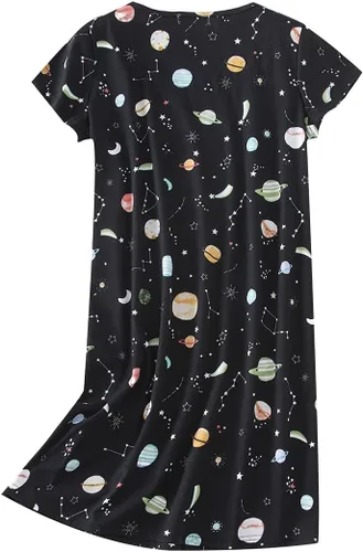 Miniatura 8 de Inadays Camisón de algodón para mujer, ropa de dormir de manga corta, camisón casual con estampado, pijama holgado y cómodo