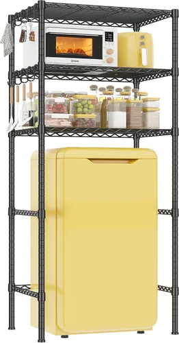 Miniatura 9 de REIBII Mini estante para refrigerador de 3 niveles con almacenamiento, estantería de metal de 264 libras con 8 ganchos, organizador de altura