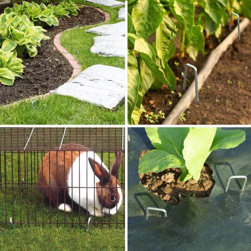 Miniatura 3 de 50 grapas de estacas de jardín + 50 juntas, grapas de jardín de 6 pulgadas, pasadores galvanizados en forma de U de calibre 11, pasadores de tierra