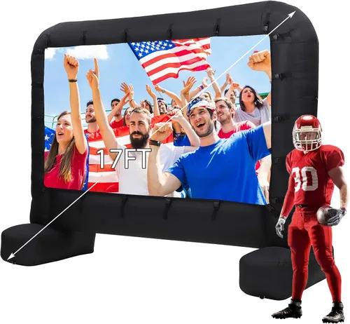 Hipicute Pantalla de proyector inflable de 17 pies, soporte para pantalla de cine al aire libre con soplador de aire silencioso, bolsa de