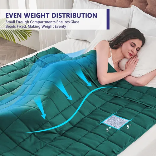 Miniatura 3 de Yescool - Manta con peso para adultos (15 libras, 60 x 80 pulgadas, verde oscuro), manta de enfriamiento pesada para dormir, 140-160 libras, manta