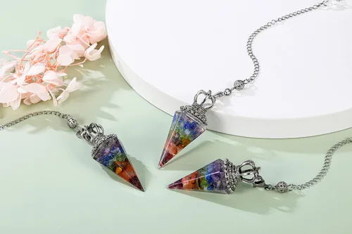Miniatura 6 de Jovivi Péndulos naturales de cristal curativo de 7 chakras para radiestesia de adivinación, corona de 6 hechos, piedras de resina puntiagudas