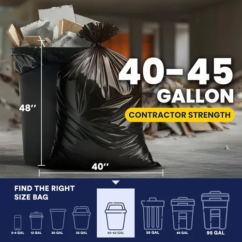 Miniatura 2 de Plasticplace Bolsas de basura para contratistas de 40-45 galones │ 3.0 mil │ Bolsa de basura negra resistente │ 40 x 48 pulgadas (50 unidades)