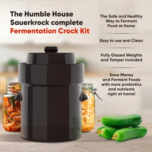 Miniatura 2 de Humble House Fermentation Crock - Vasija de fermentación de 1/2 galón Sauerkrock Crock de chucrut con tapa, pesas y pisón - Kit de vasija