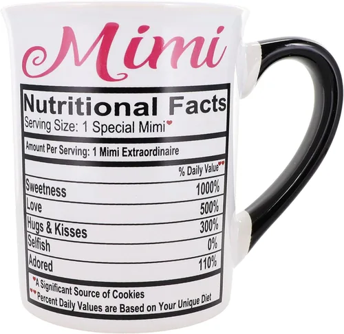 Cottage Creek Mimi - Taza de café de cerámica en caja de regalo de 16 onzas, color blanco y negro, bonita taza de té y tazas de café para abuela,